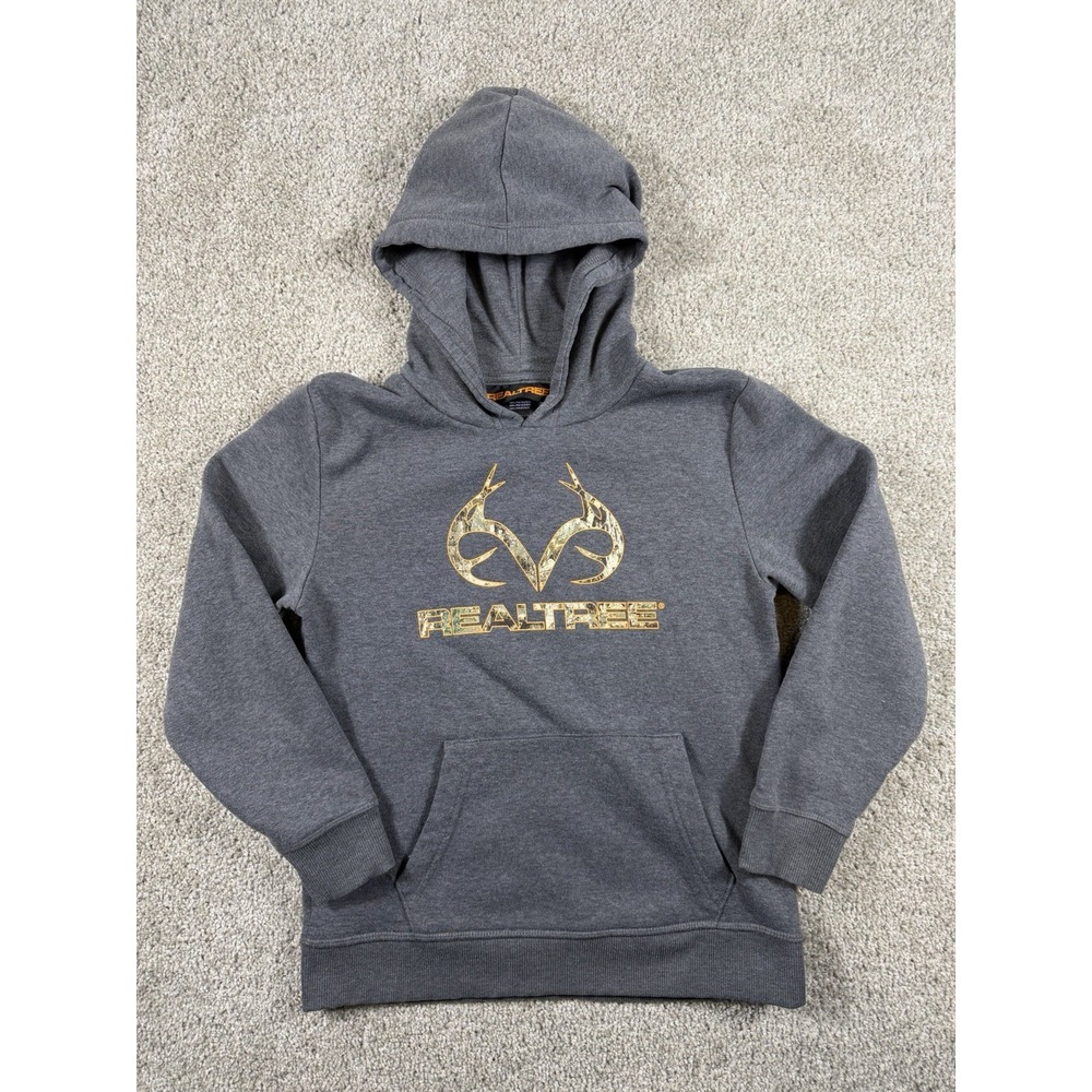 Realtree Youth Boy's Hoodie Sweatshirt‎ Size M 10/12 Gray Camo Logo Graphic